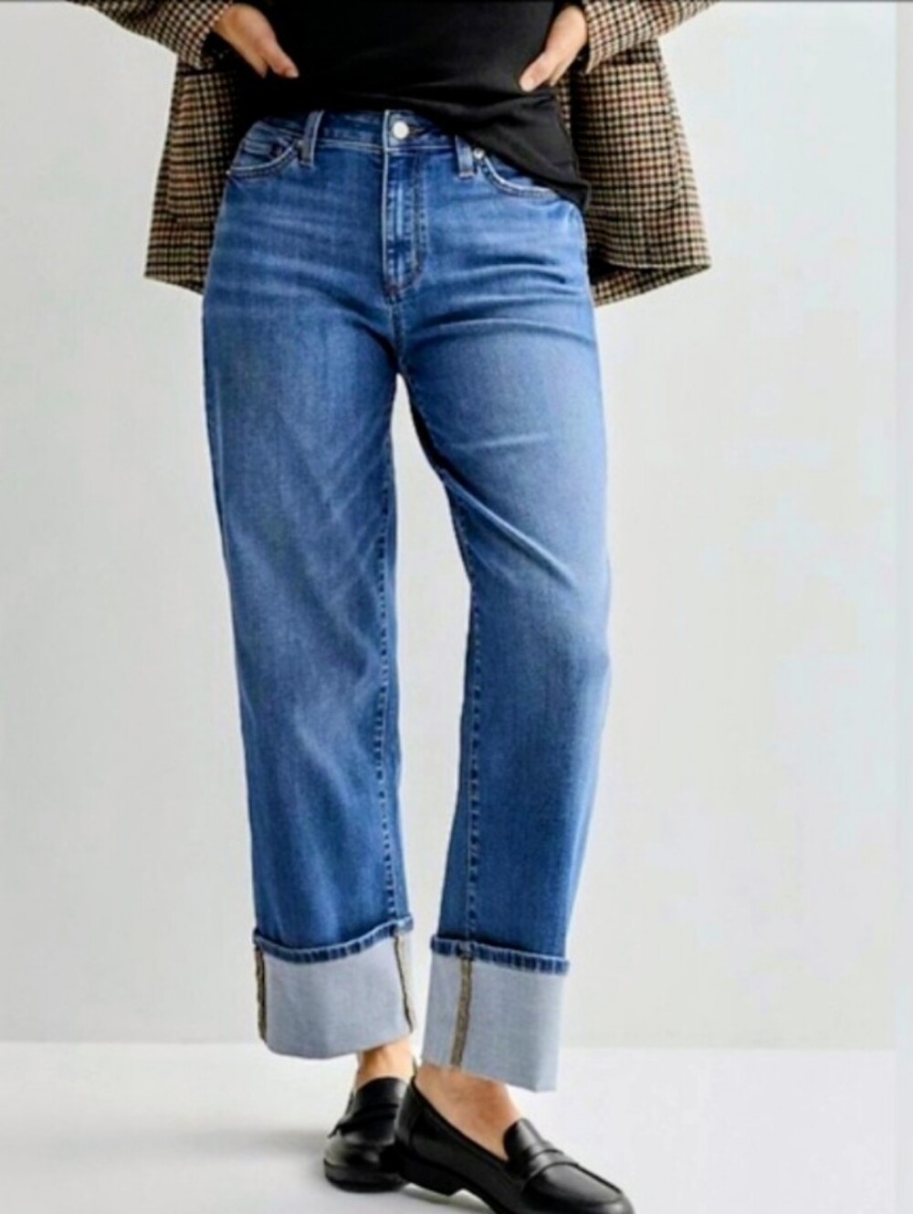 Loft Women High Rise Classic Five Pocket Wide Straight Cuff Ankle Hem Size 28/6